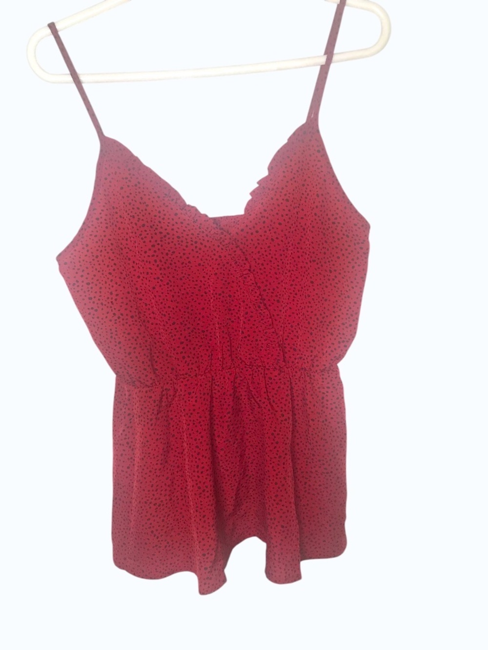 Red Polka Dot Cami Top Women Small/Medium Ruffle Trim Spaghetti Strap Babydoll